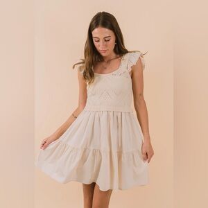 11 Bibi medium preloved dress crochet top neutral euc